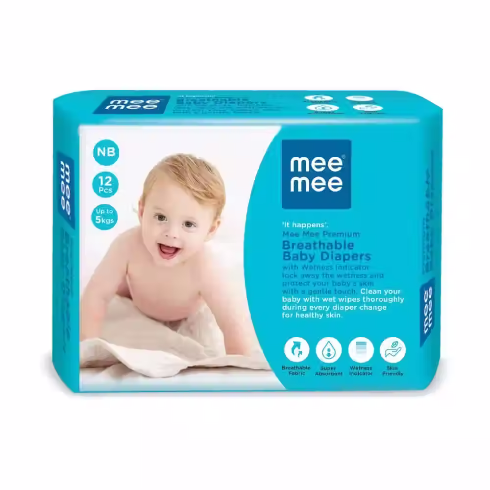 Mee Mee Premium Breathable Baby Diapers (Newborn - 12 Count)