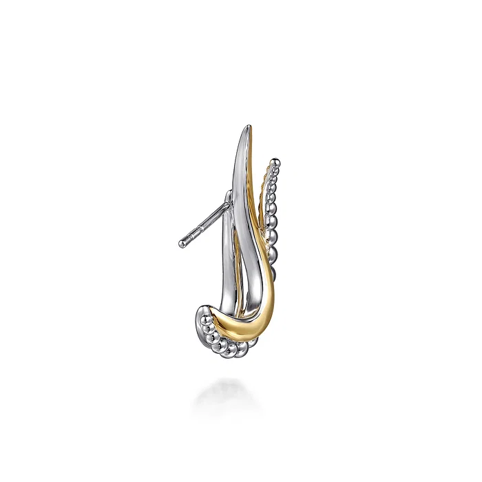 Thumbnail: Two-Tone Bujukan Criss Cross Spiked J Hoop Earrings