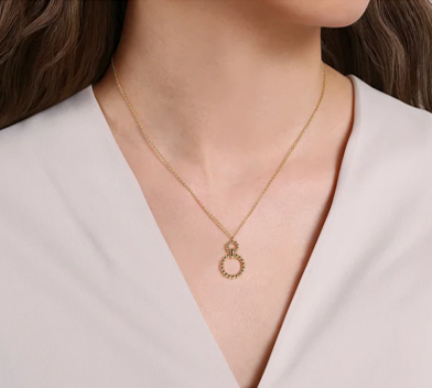 Thumbnail: 14K Yellow Gold Multi-Circle Bujukan Bead Pendant Necklace