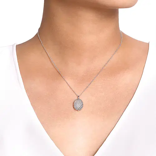 Thumbnail: 925 Sterling Silver Bujukan White Sapphire Pave Pendant Necklace