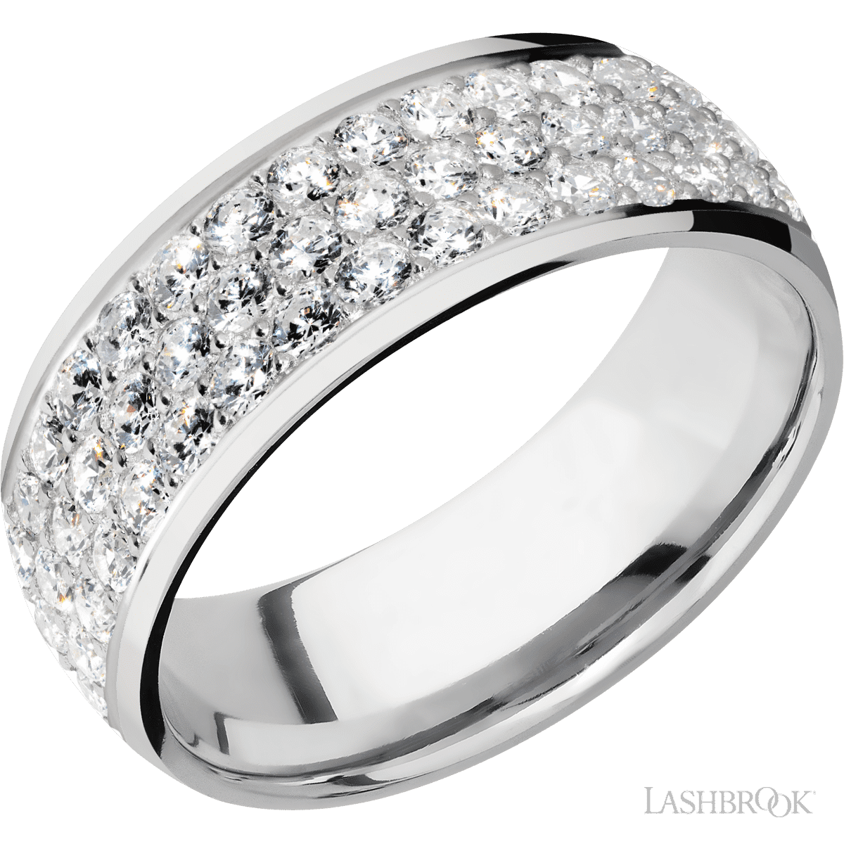 14K White Gold & diamond Band with Polish Finish