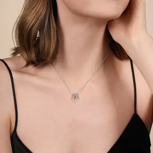Thumbnail: 925 Sterling Silver and 14K Yellow Gold Bujukan and White Sapphire Multiple Row