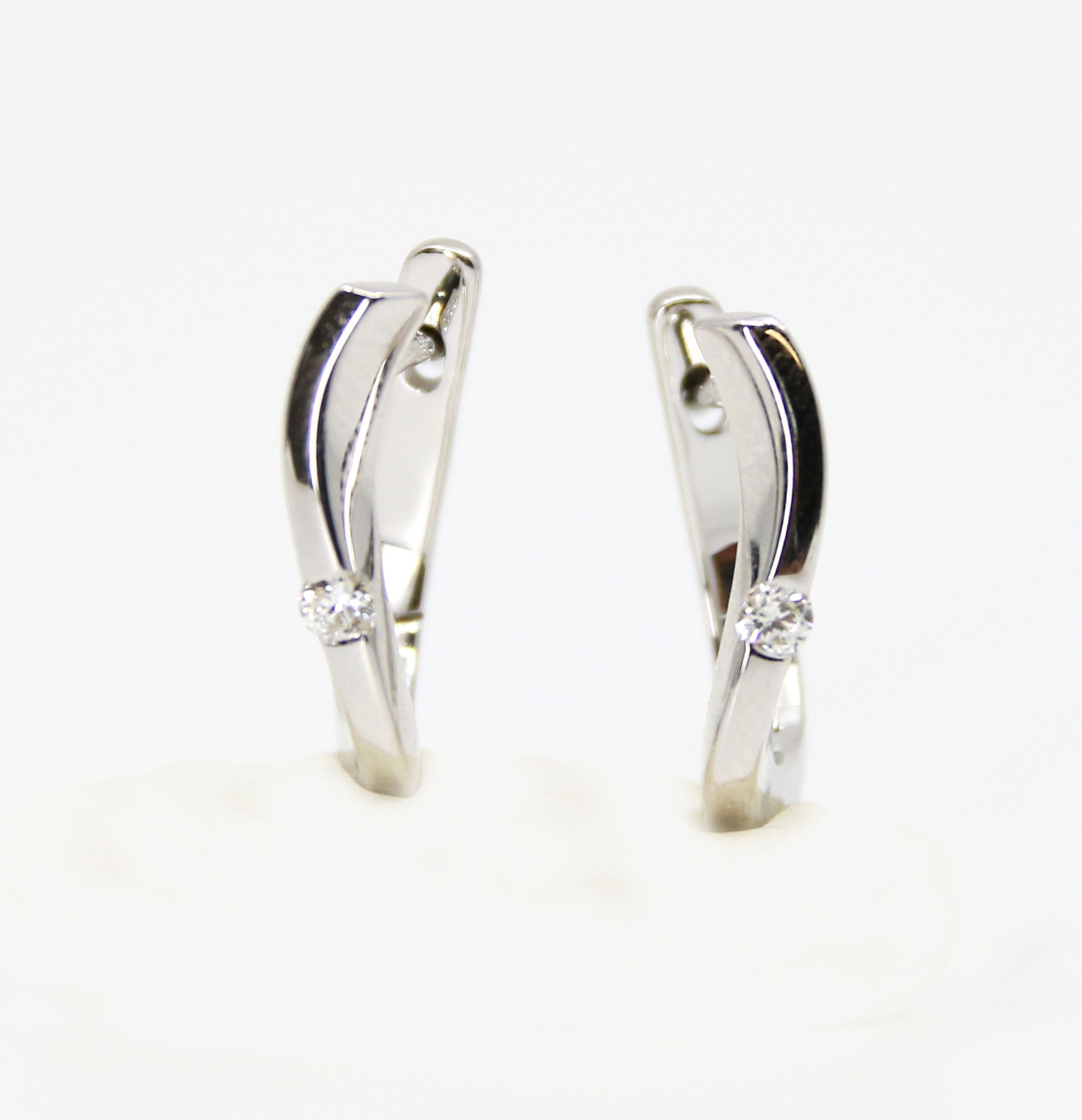 Sterling Silver Hinged Diamond Hoop Earrings