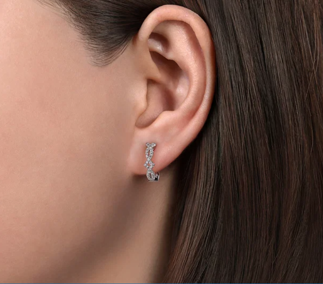 Thumbnail: 14K White Gold Twisted 10mm Diamond Huggies