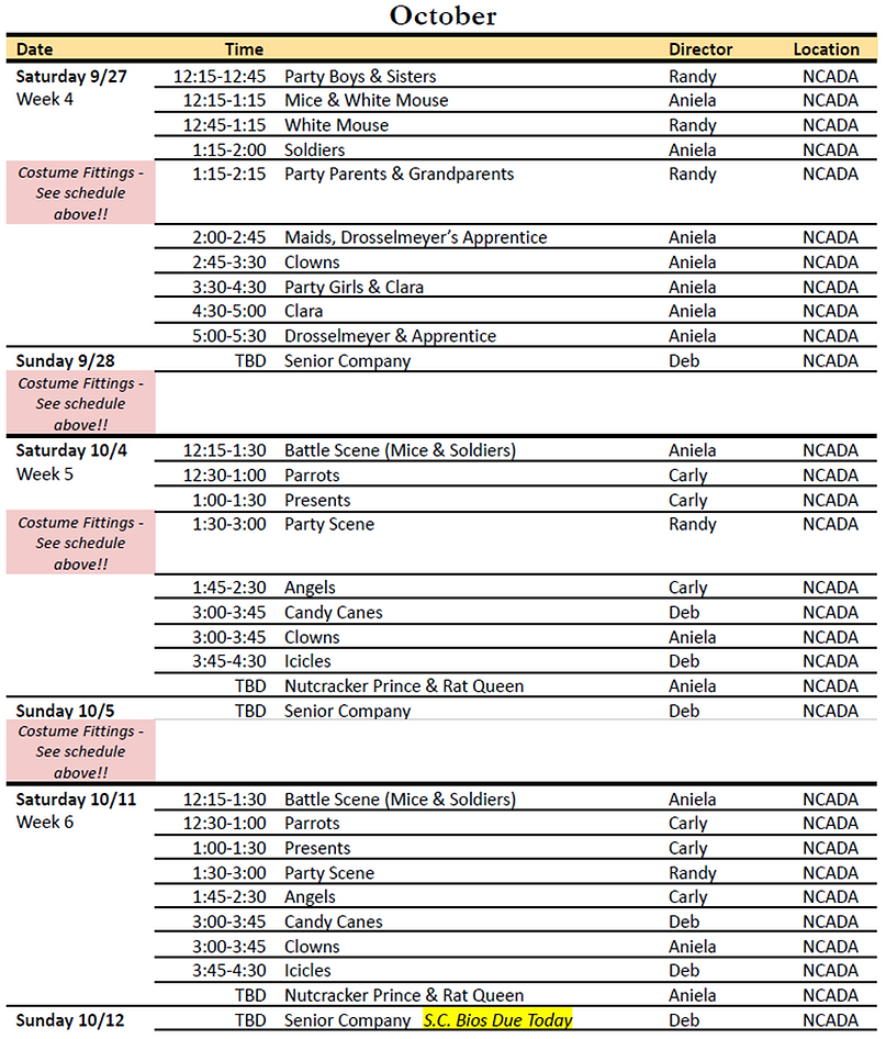 Nutcracker Rehearsal Schedule 2025