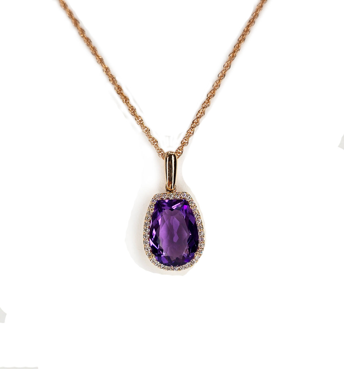Allison Kaufman Oval Amethyst and Diamond Necklace in 14K Rose Gol