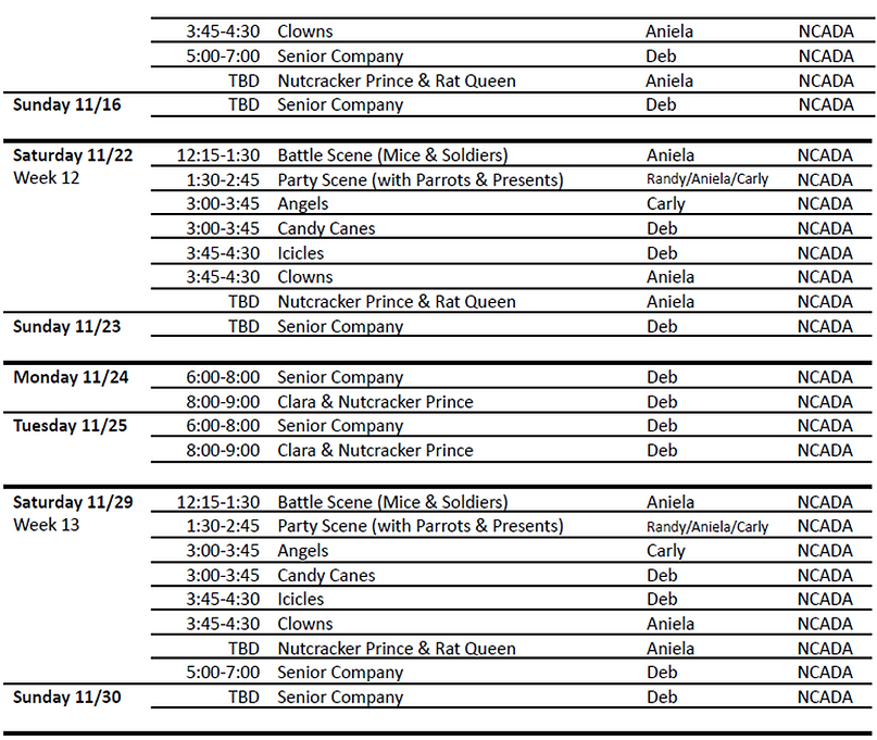 Nutcracker Rehearsal Schedule 2025
