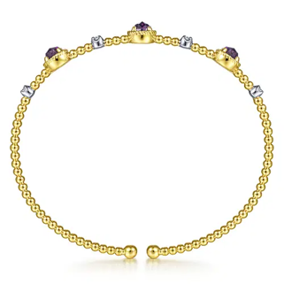 Thumbnail: 14K White-Yellow Gold Amethyst and Diamond Station Bujukan Bangle