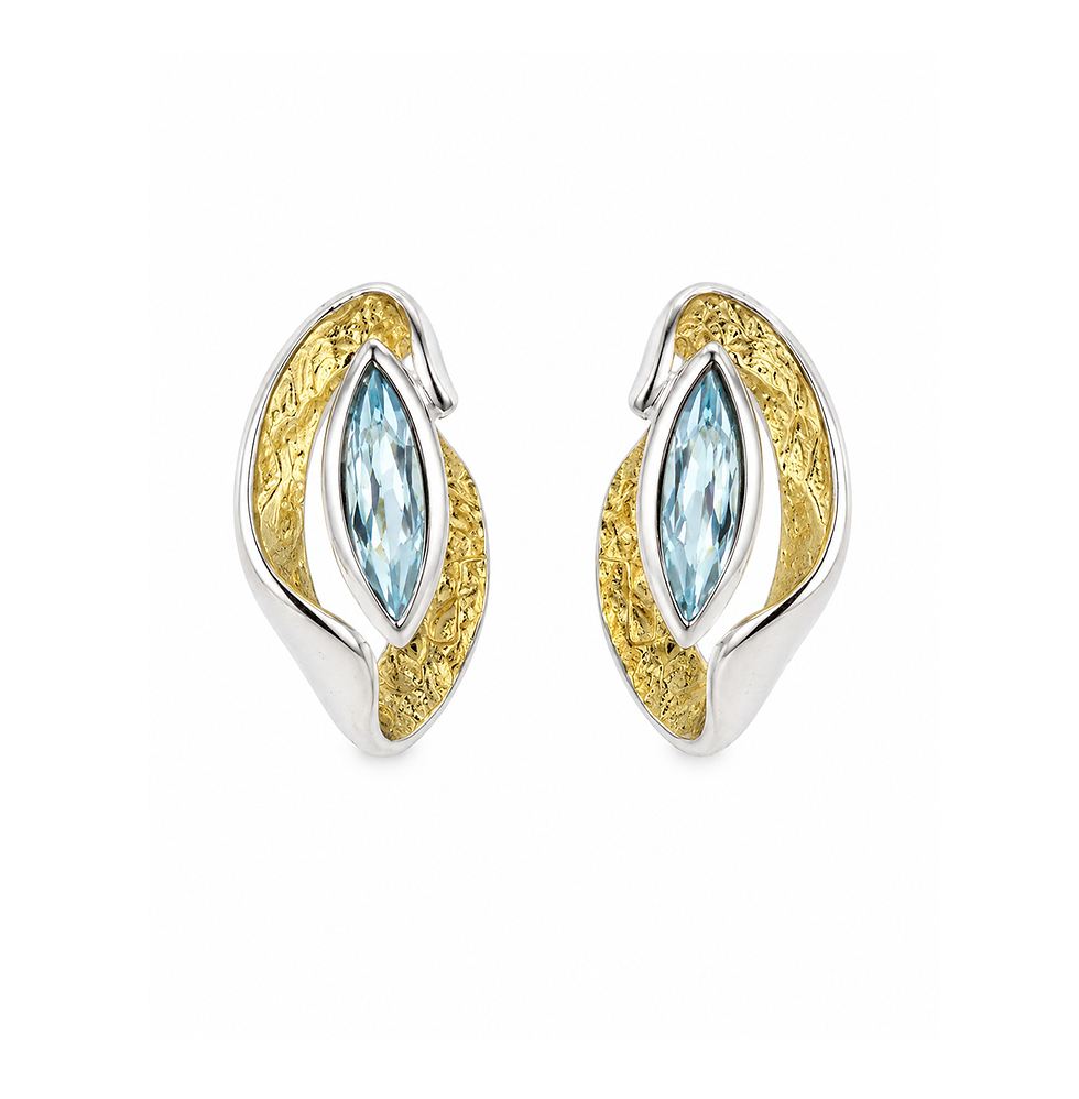 Thumbnail: Breuning Sterling Silver and Yellow Gold-plated Swiss Blue Topaz Huggie Earrings