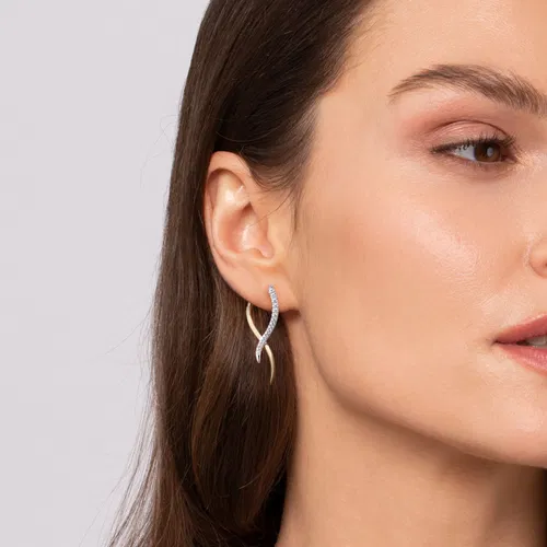 Thumbnail: 14K White & Yellow Gold Diamond Spike Bypass Hoop Earrings