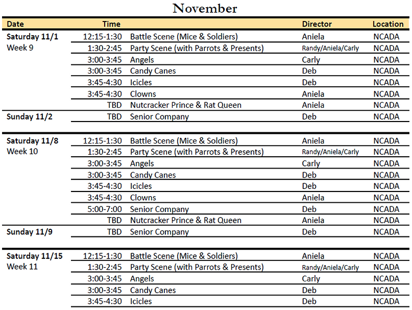 Nutcracker Rehearsal Schedule 2025