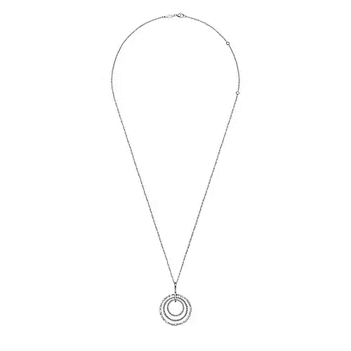 Thumbnail: 925 Sterling Silver Bujukan White Sapphire Triple Row Circle Pendant Necklace