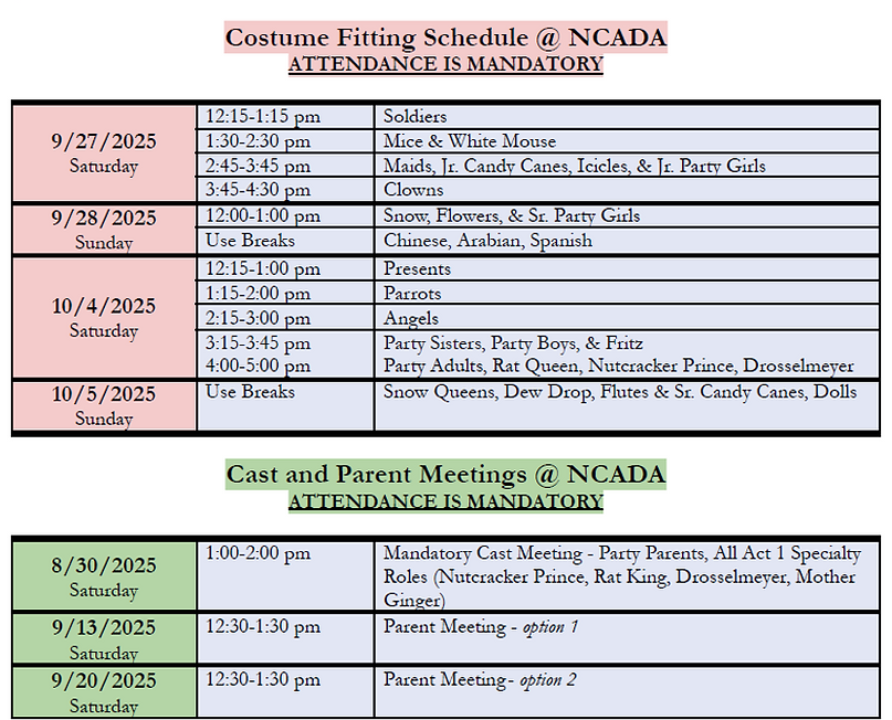 Nutcracker Costume Fitting Schedule 2025
