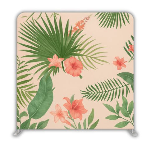 Tropical leaves and flowers photobooth backdrop