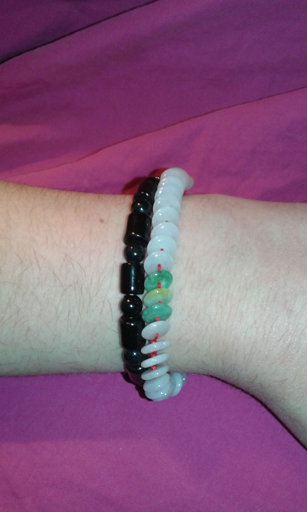 Thumbnail: Jadeite A Jade Bi Disc beaded woven handmade bracelet Chinese artisan jewelry
