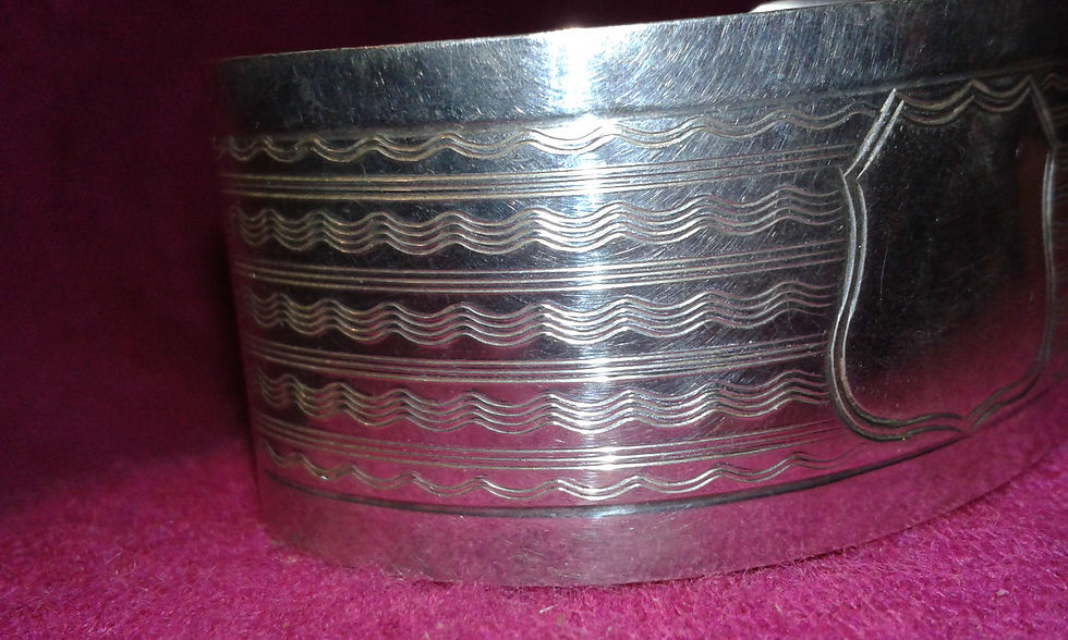 Thumbnail: Antique hallmarked solid sterling silver bangle created from a napkin ring