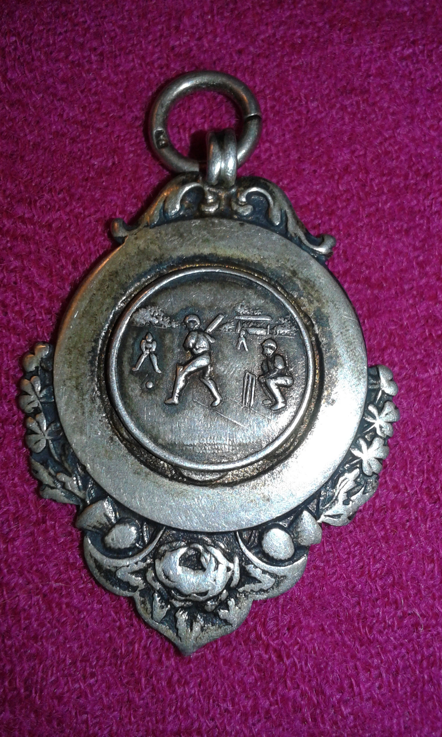 Solid sterling silver British cricket sports medal  - winners medal pendant