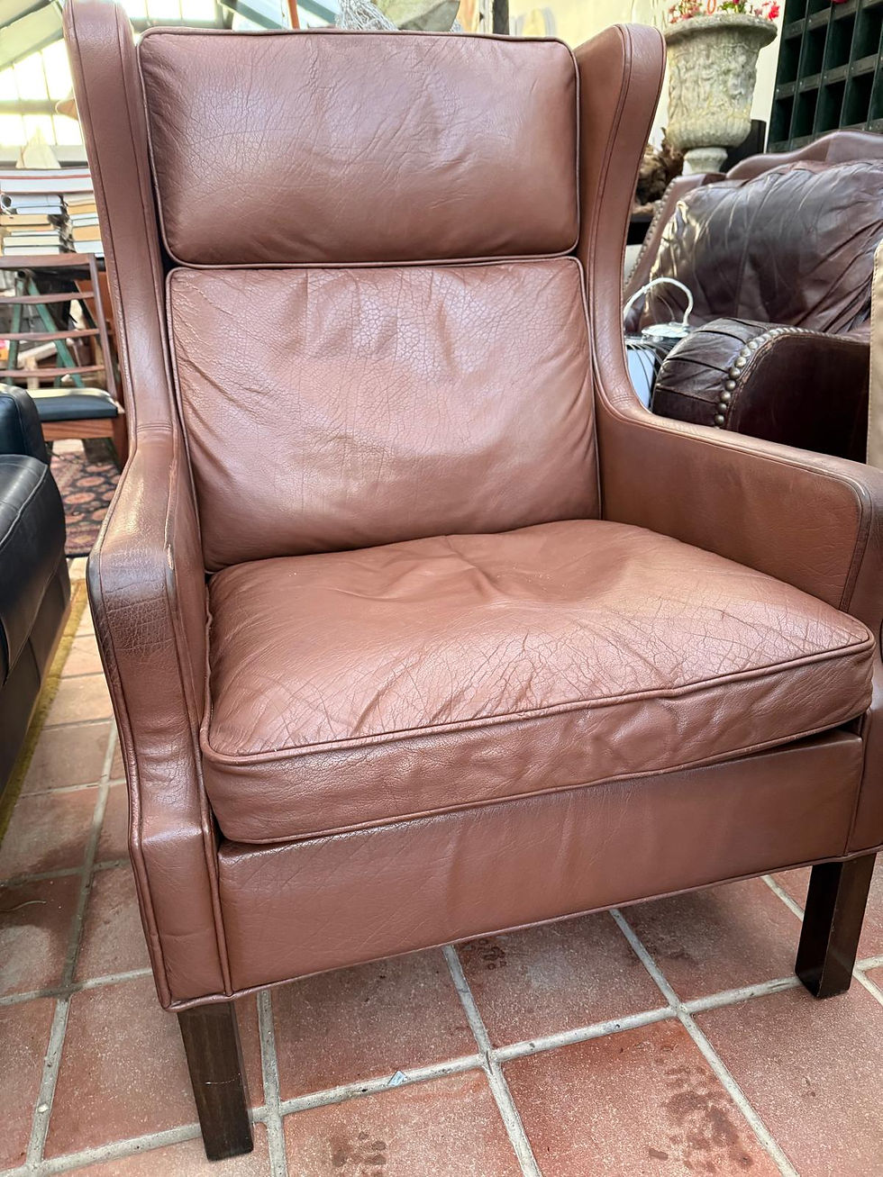 Thumbnail: Børge Mogensen Danish Leather Wingback Chair – Model 2204 (Attributed)