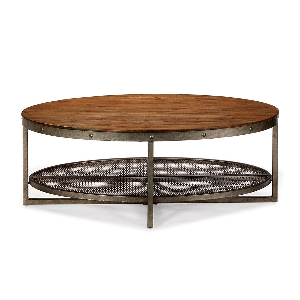 Wood and Grated Metal Oval Coffee Table