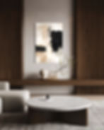 Tableau abstrait beige noir décoration salon contemporain Collection Kanvas