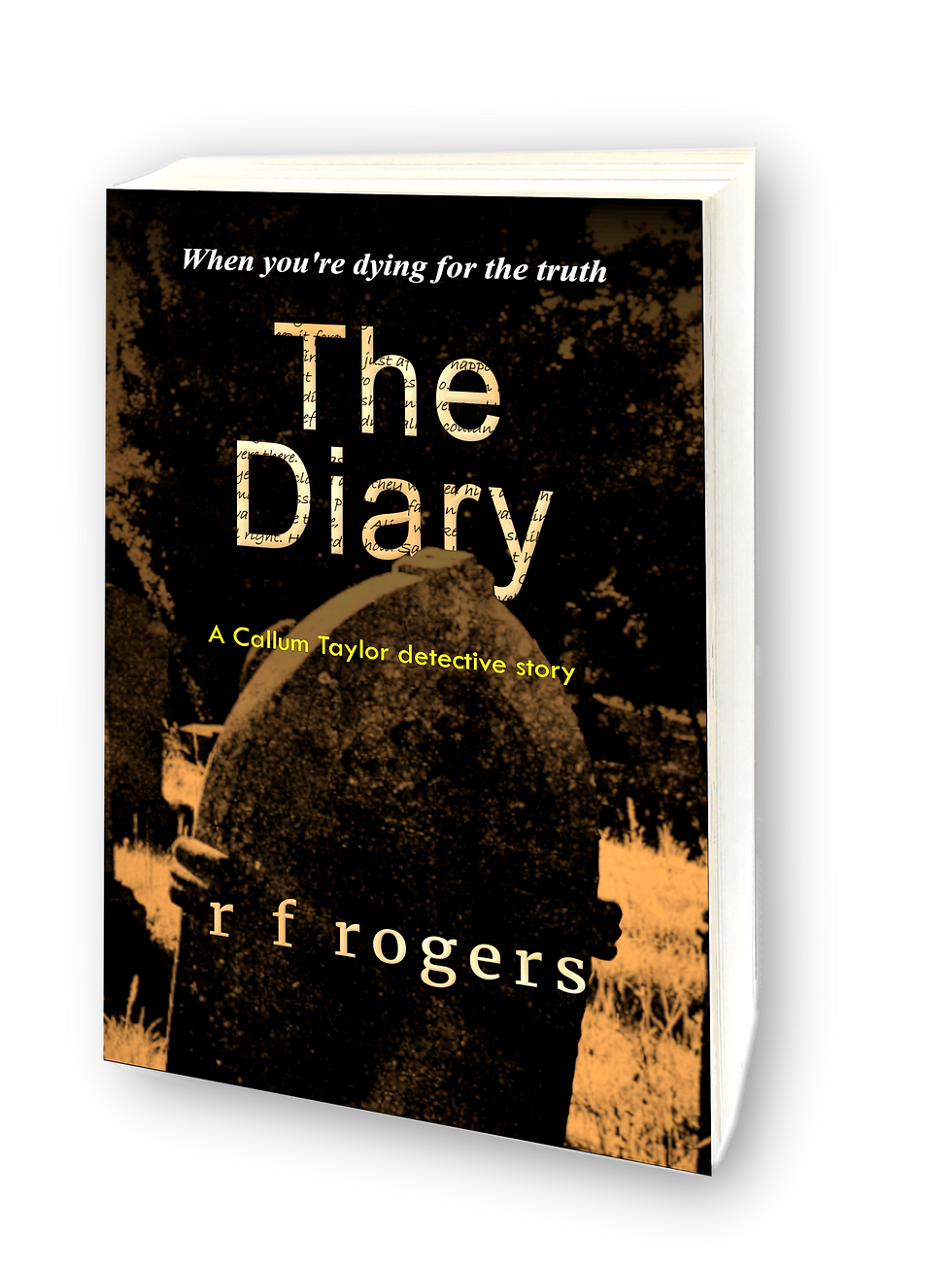 A gravestone leaning amongst others in a shadowy graveyard