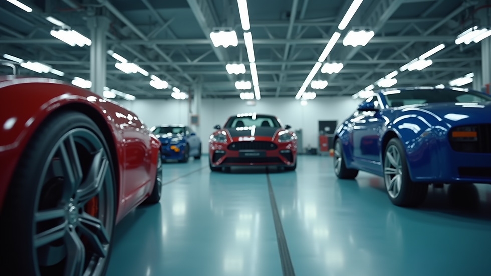 Eye-level view of a modern car workshop with diagnostic equipment