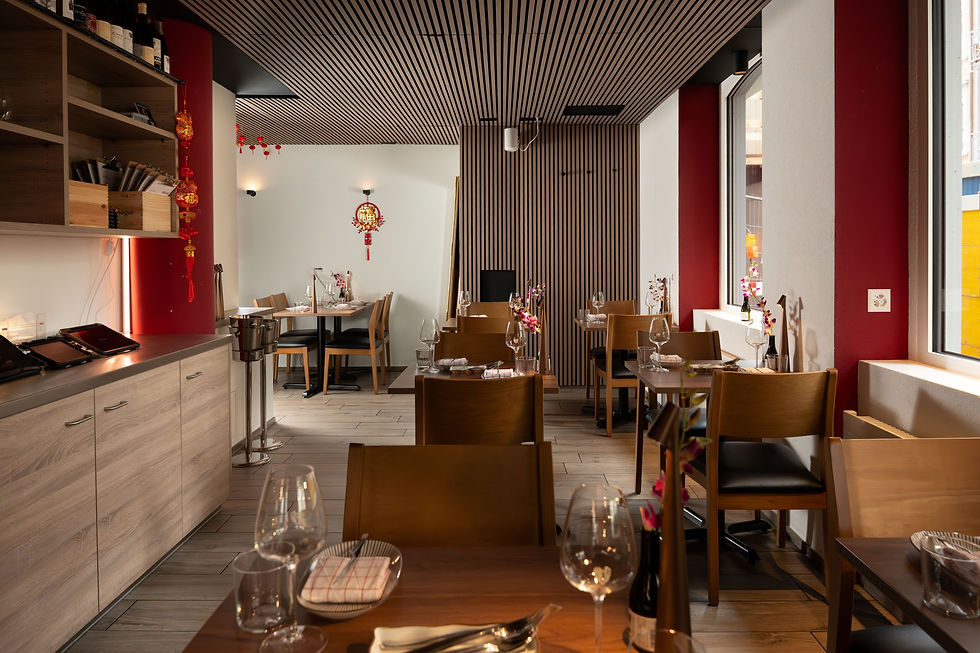Interior BaoBae restaurant, elegant, wine glasses