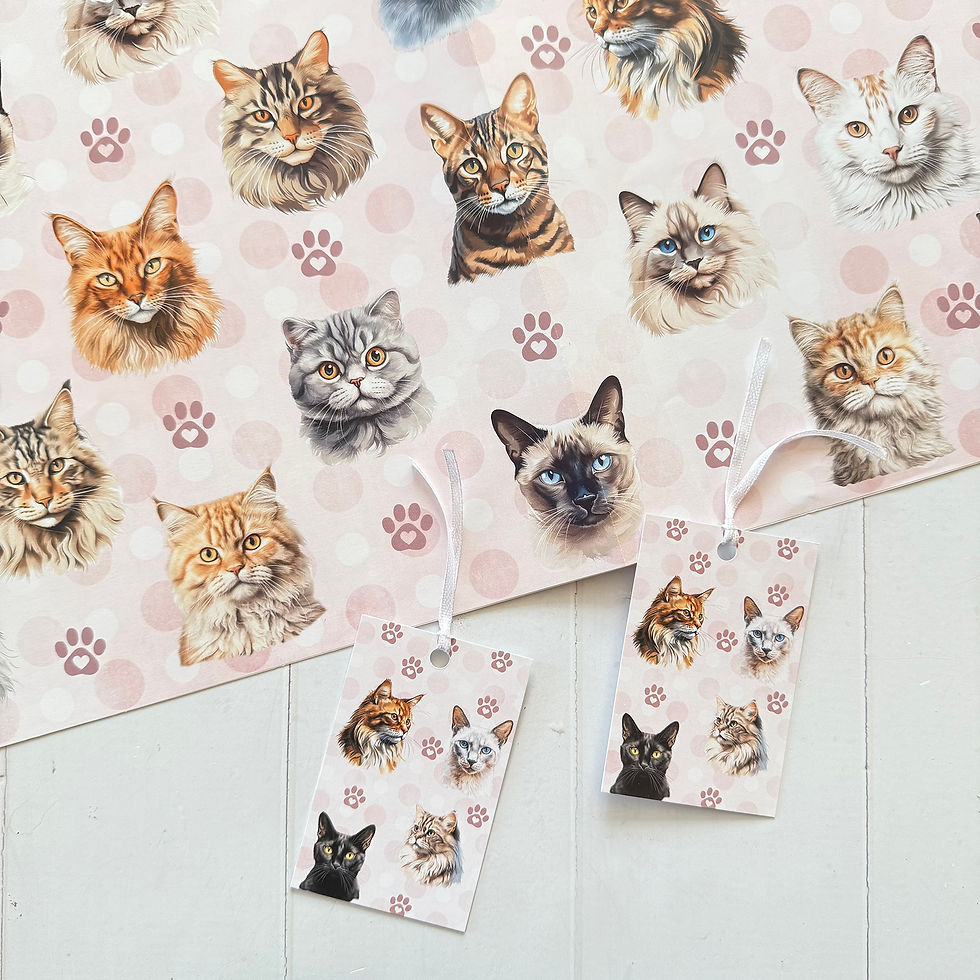 Cat wrapping paper - cats on patterned pink design gift wrap