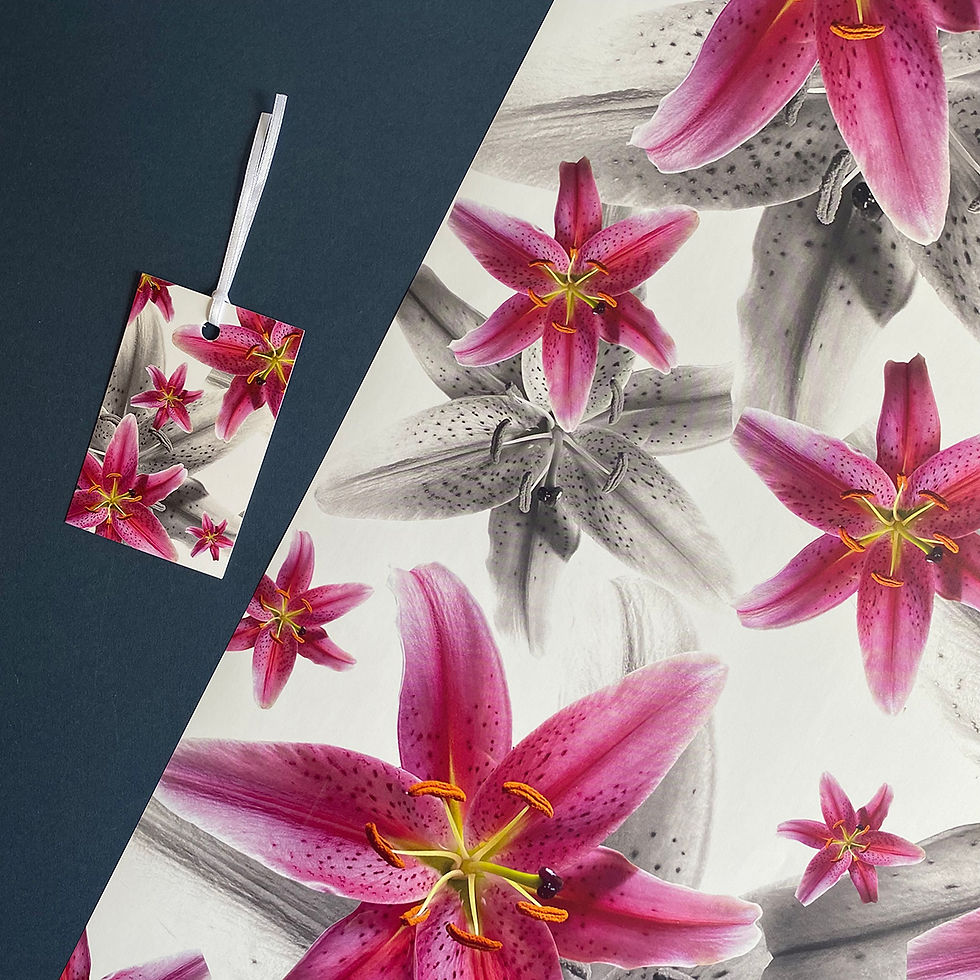 Pink Lily Gift Wrap and tag set - flower wrapping paper