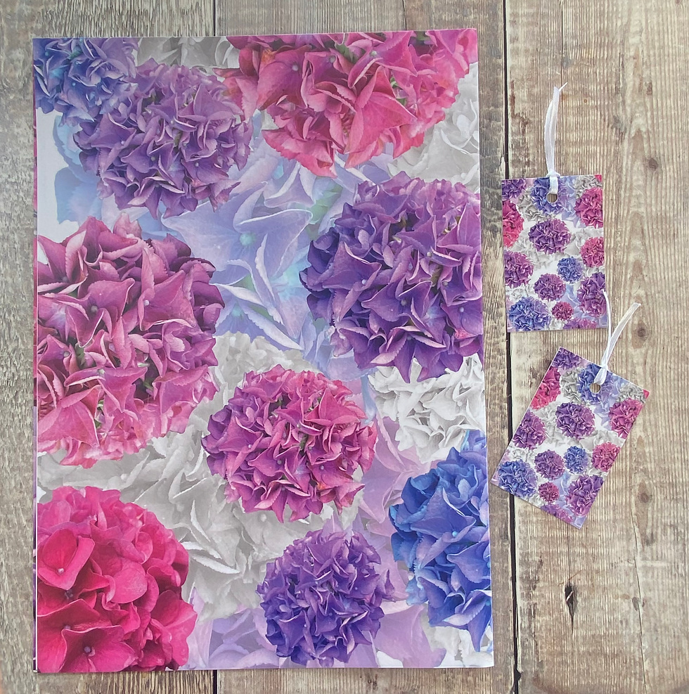 Hydrangea Gift Wrap and tag set - flower wrapping paper