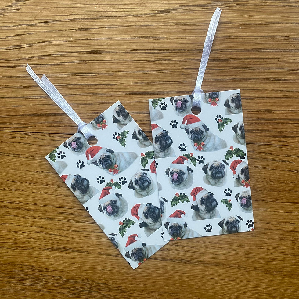 Thumbnail: Pug Christmas Gift Wrap and tag set - Pug dog wrapping paper