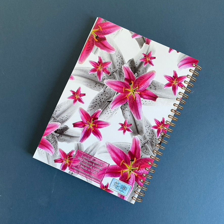 Thumbnail: Two floral notebooks, Lily and Dhalia notebooks, two A5 notebooks