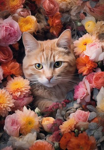 30-185 Cat with Colorful Flowers | TomaxHK