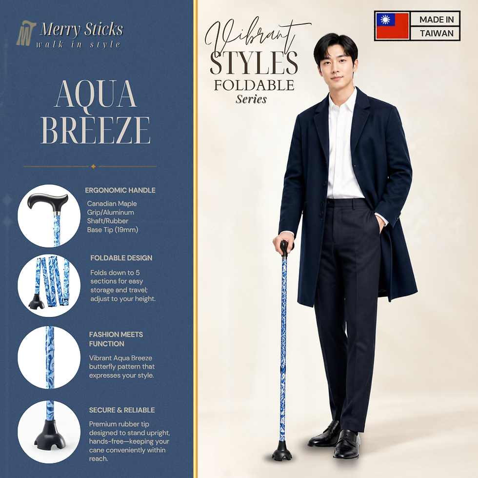 Thumbnail: Merry Sticks Vibrant Folding 4-Point Rubber Base Cane