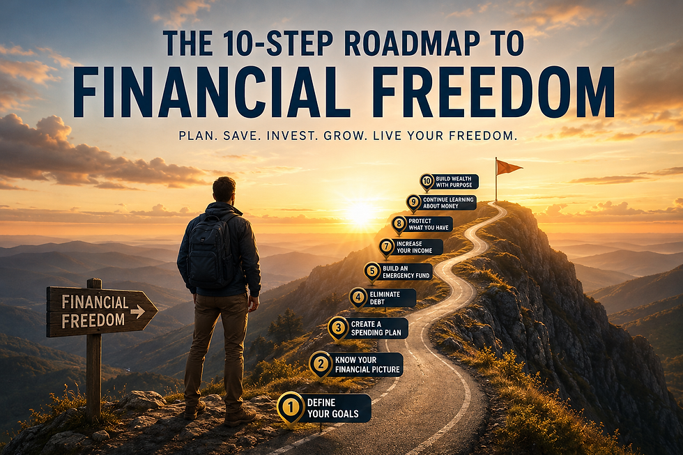 Person standing on a mountain road at sunrise symbolizing the journey to financial freedom.