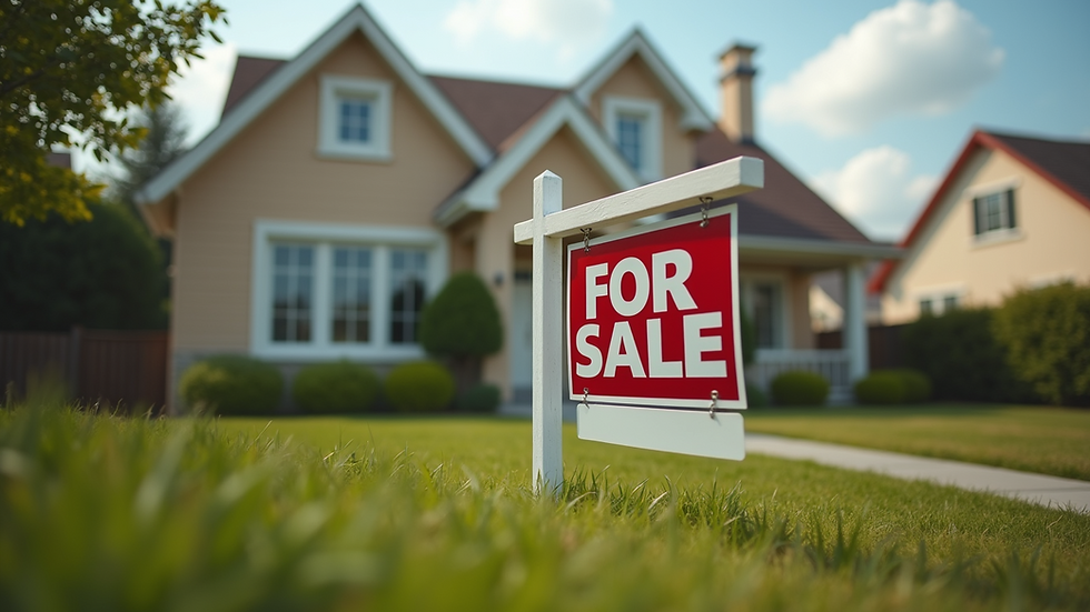Eye-level view of a residential property with a "For Sale" sign