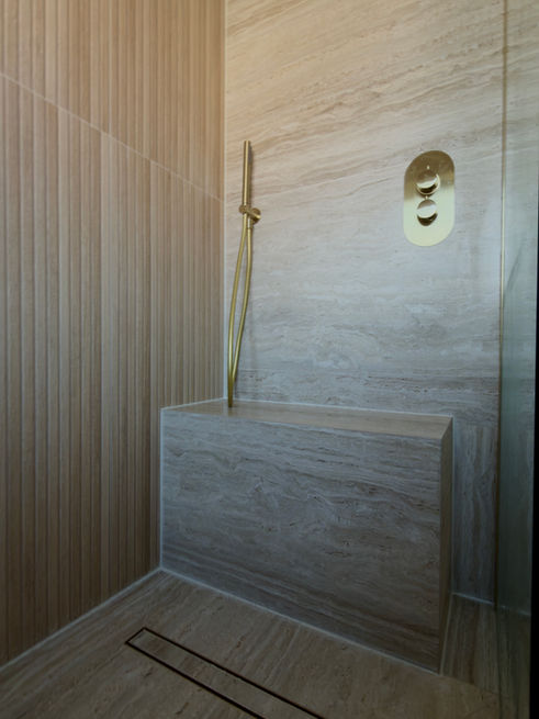 Complete bathroom refurbishment in Cardiff with marble-effect porcelain tiles