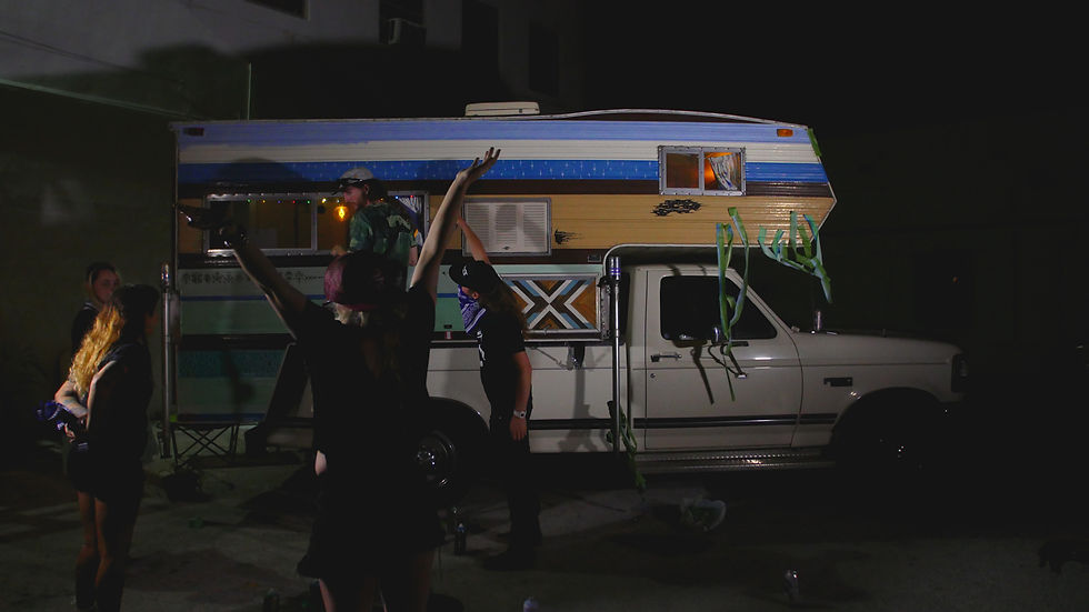 Painting videographer Lisa's RV