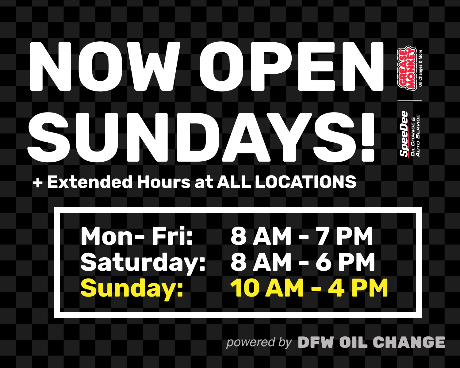We're Now Open Sundays — Extended Hours Across All Locations