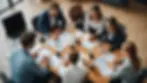 High angle view of a team collaborating on a project