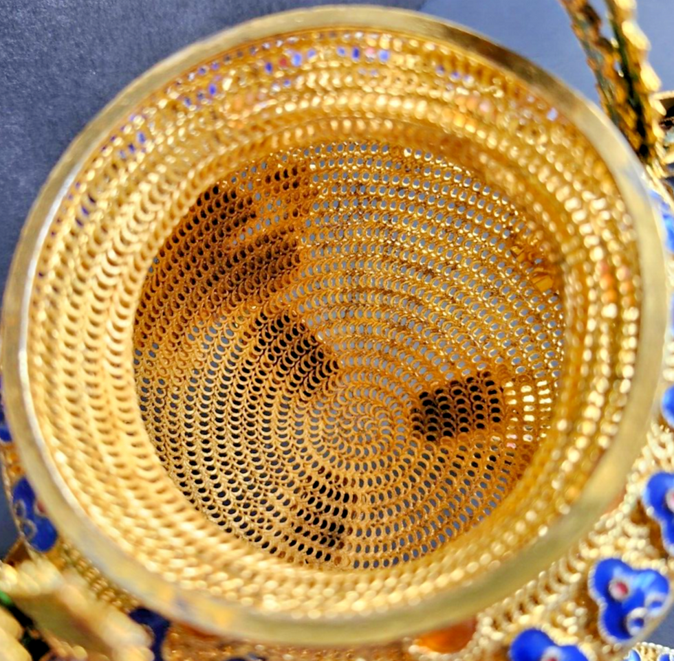Thumbnail: Vintage Gold Filigree & Enamel Chinese Incense Burner