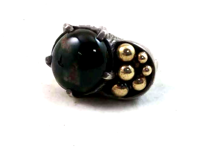Thumbnail: Very Unique Vintage Sterling Silver Modernist Agate & 18K Gold Ball Ring