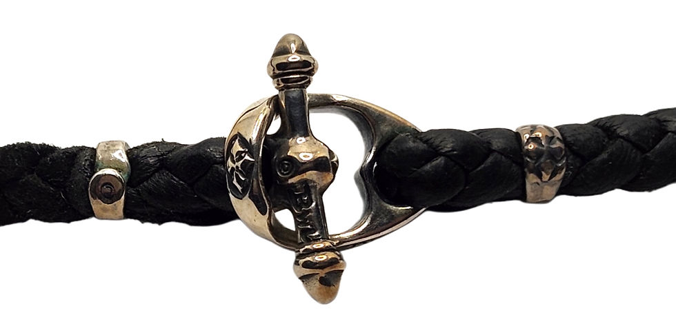Thumbnail: BWL Bill Wall Leather Sterling Large Skull w/ Crown Pendant on Braided Necklace