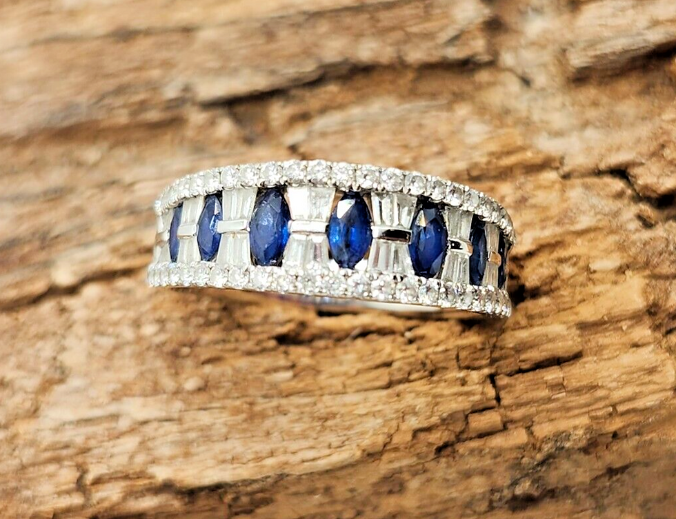 Thumbnail: Diamond & Sapphire 18k White Gold Wedding Band or Anniversary Ring