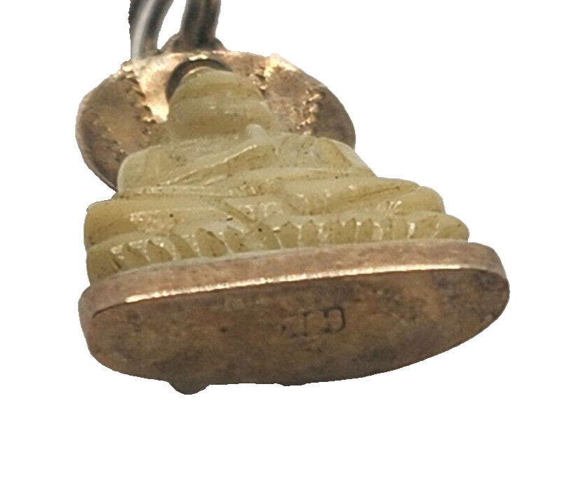 Thumbnail: Rare Antique Carved White Jade Meditating Buddha 18k Yellow Gold Pendant