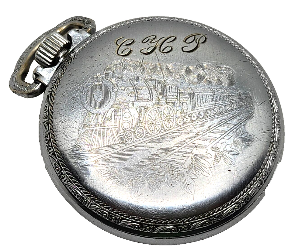 Thumbnail: Antique Elgin 15j Pocket Watch 16s Grade 313 Model 7 w/ Train on Case