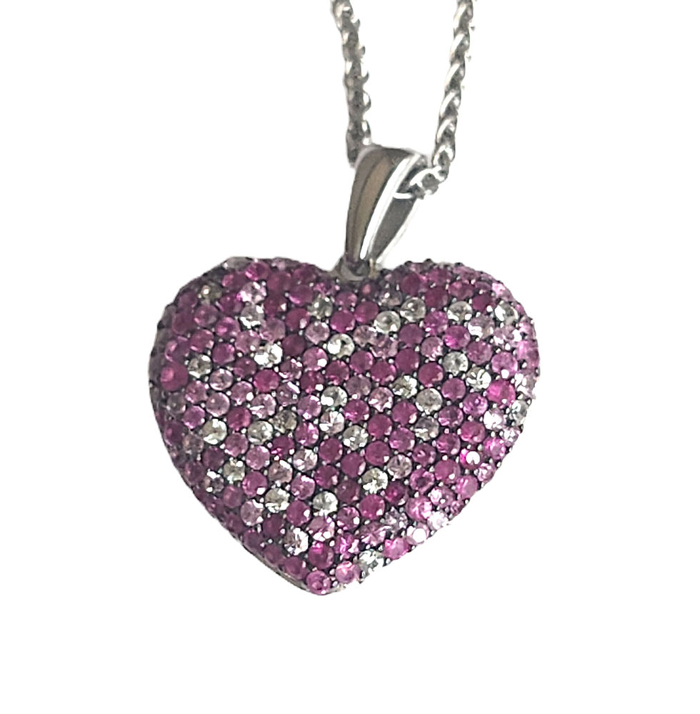 Thumbnail: EFFY Sterling Silver & Pink Sapphire Splash Heart Pendant Necklace