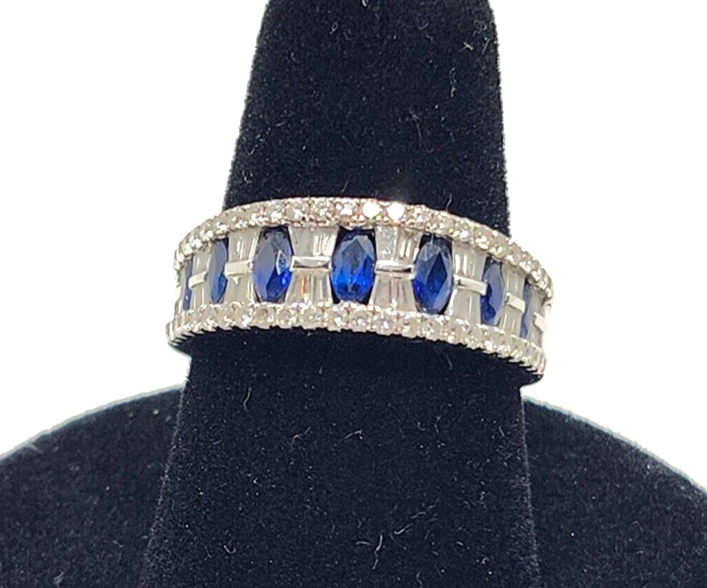 Diamond & Sapphire 18k White Gold Wedding Band or Anniversary Ring