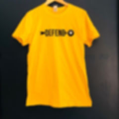 Defend Vinyl T-shirt (Yellow + black and white logo)