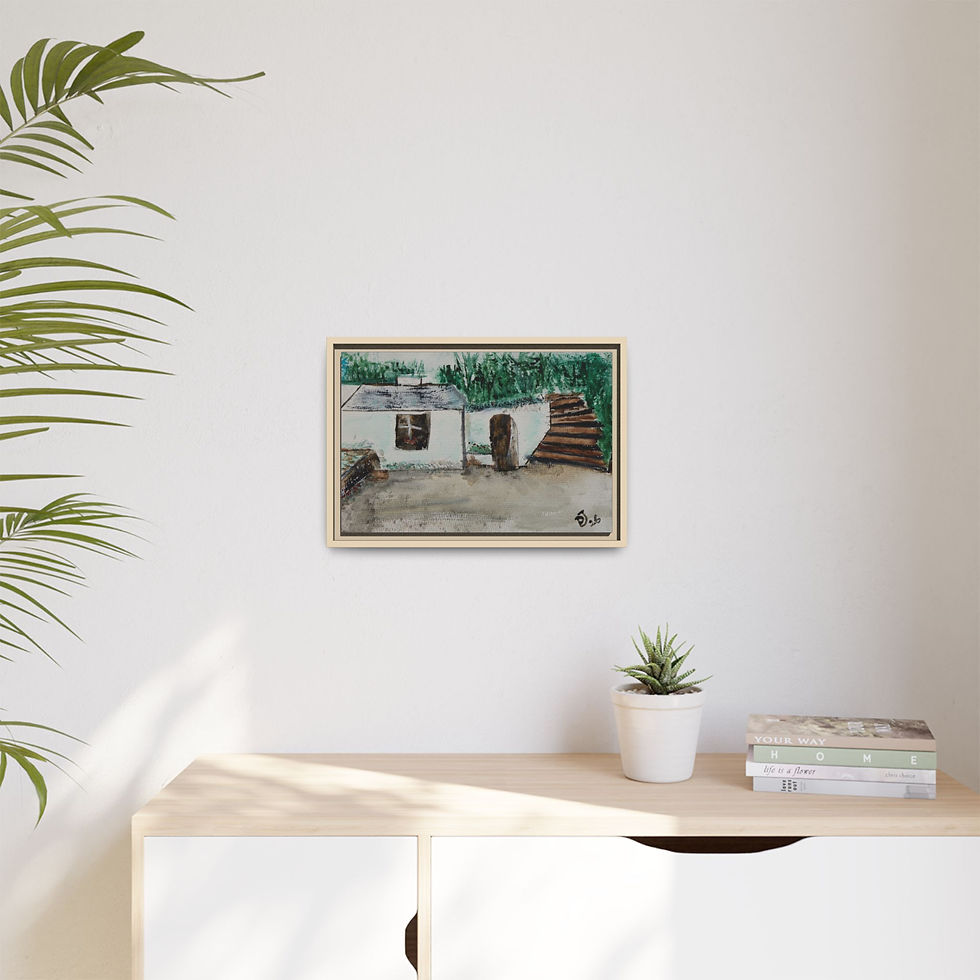 Thumbnail: "White Cottage with Cross Window Ireland" - Framed Matte Canvas Wall Art